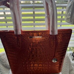 Brahmin Burnt Orange Croc-Embossed Shoulder Bag